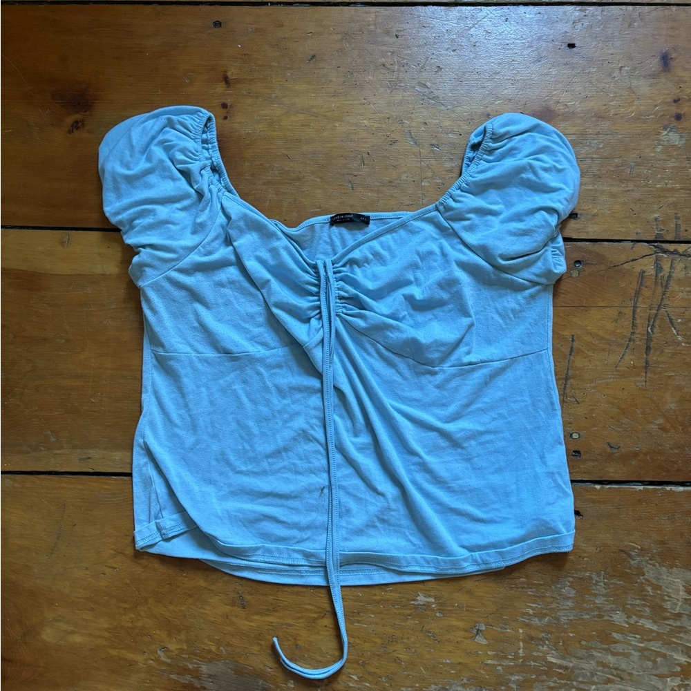 SHEIN Sky Blue Puff Sleeve Blouse